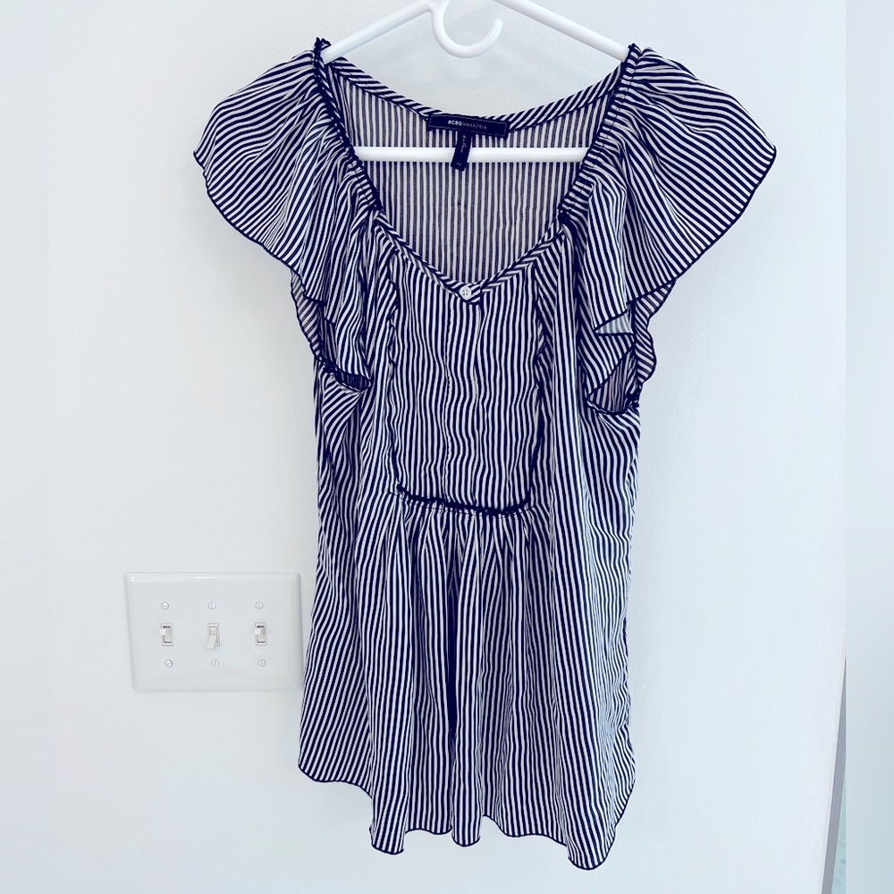 BCBG MaxAzria Striped Flutter Sleeve Top